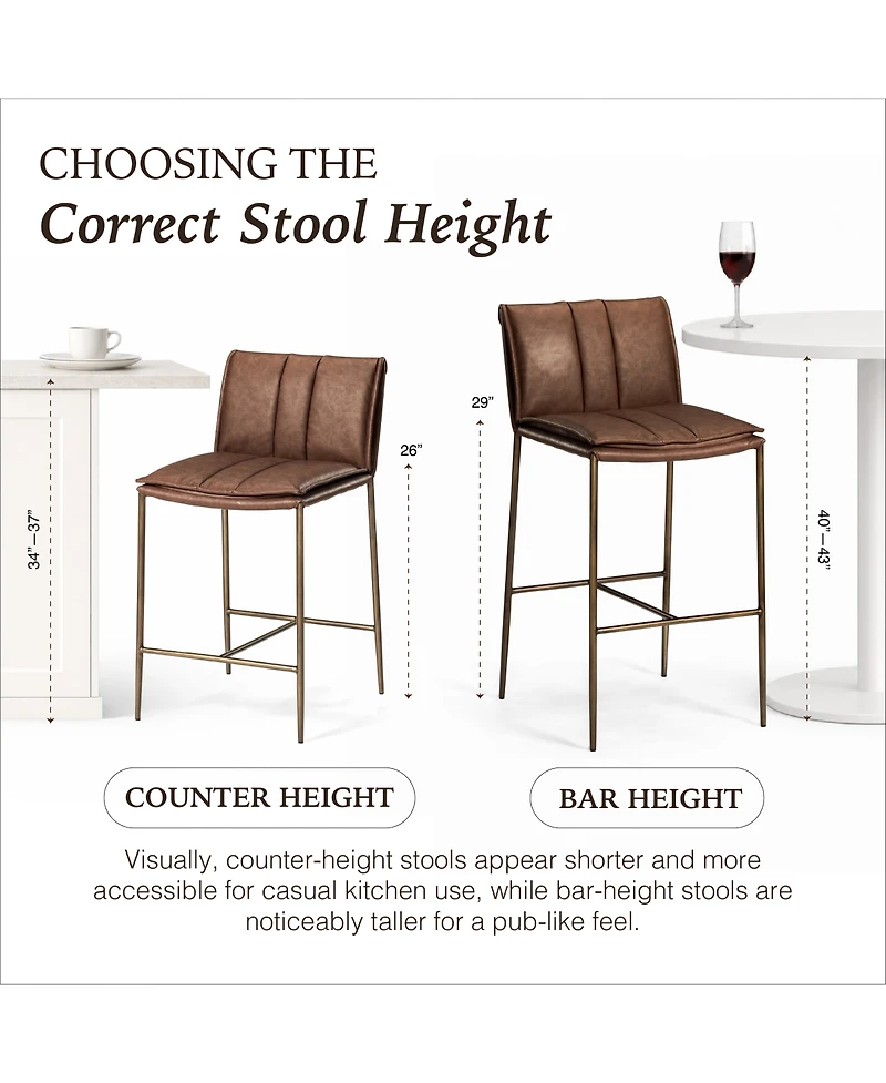 Maven Lane 29" Gerard Channeled Faux Leather Upholstered Bar Stool with Back