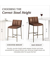 Maven Lane 29" Gerard Channeled Faux Leather Upholstered Bar Stool with Back