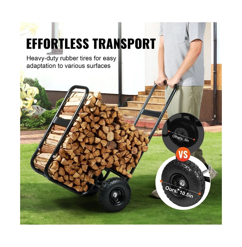 Slickblue Firewood Dolly Cart with Rubber Wheels Heavy Duty Wood Carrier