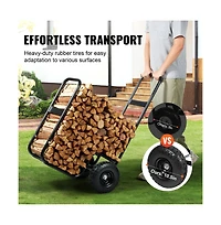 Slickblue Firewood Dolly Cart with Rubber Wheels Heavy Duty Wood Carrier