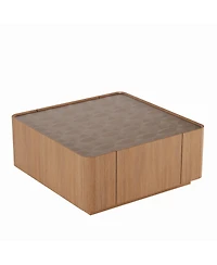 Flynama Square Glass Coffee Table Walnut Frame Storage Drawers Modern Living Room Table