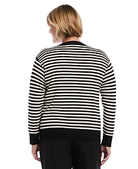Rafaella Plus Striped Crewneck Ribbed Trim Pullover Sweater