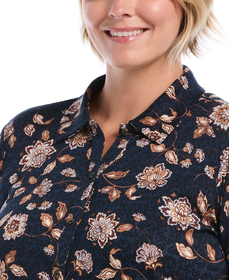 Rafaella Plus Floral Long-Sleeve Button-Up Blouse