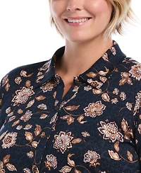 Rafaella Plus Floral Long-Sleeve Button-Up Blouse