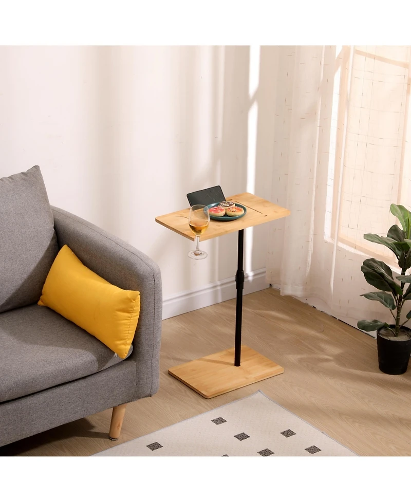 Flynama Height Adjustable Bamboo C-Shaped 2-Tier Side Table
