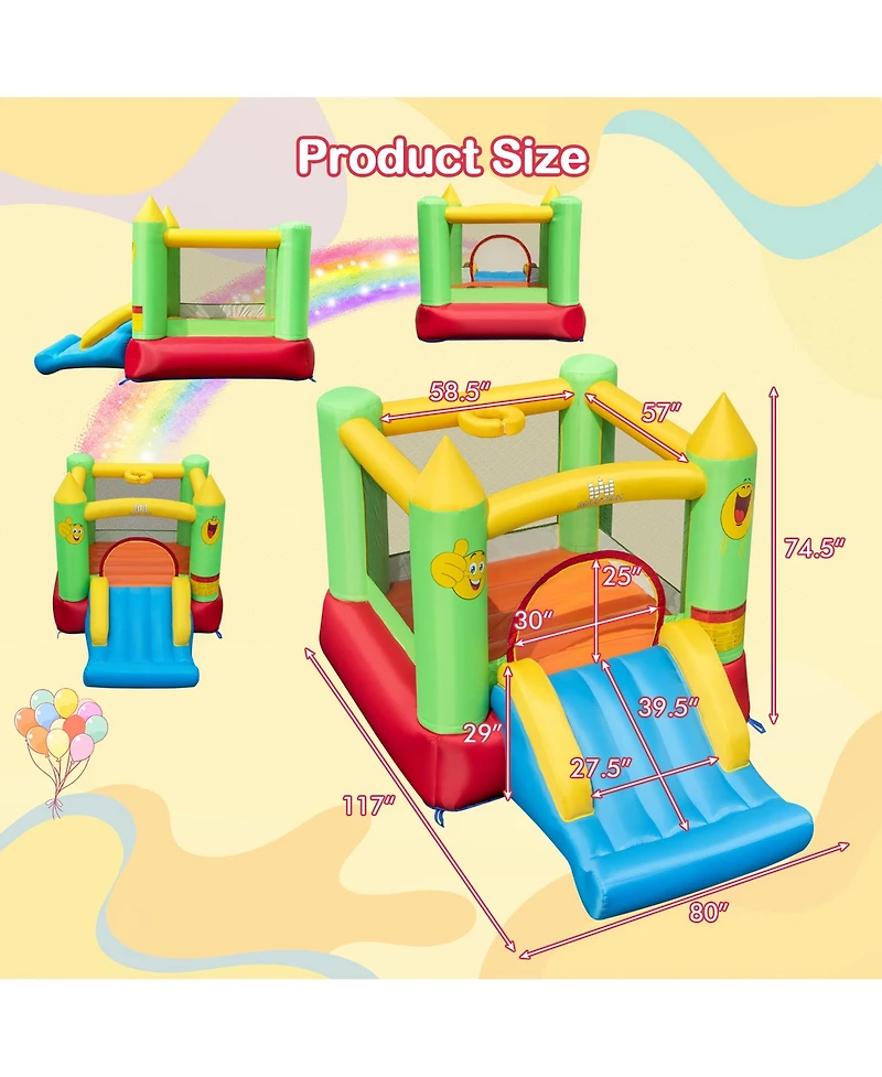 Gymax Inflatable Bounce House with Slide Jumping Area and Basketball Hoop Blower Excluded