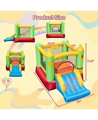Gymax Inflatable Bounce House with Slide Jumping Area and Basketball Hoop Blower Excluded