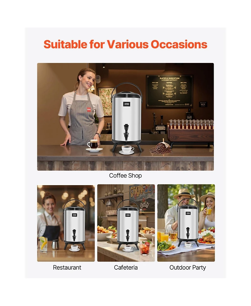 Sugift 3.2 Gal 12L Stainless Steel Insulated Beverage Dispenser with Spigot and Temperature Display