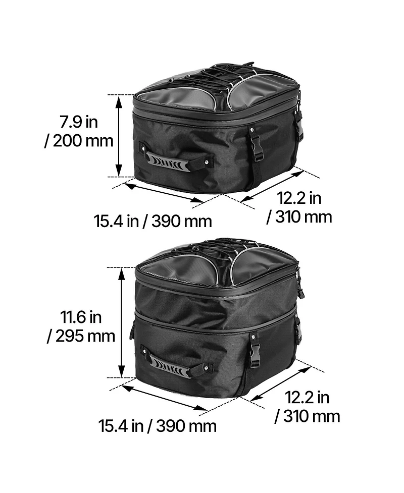 Sugift 22-34 L Expandable Motorcycle Tail Bag Waterproof Rear Seat Luggage with Rain Cover Straps Pocket