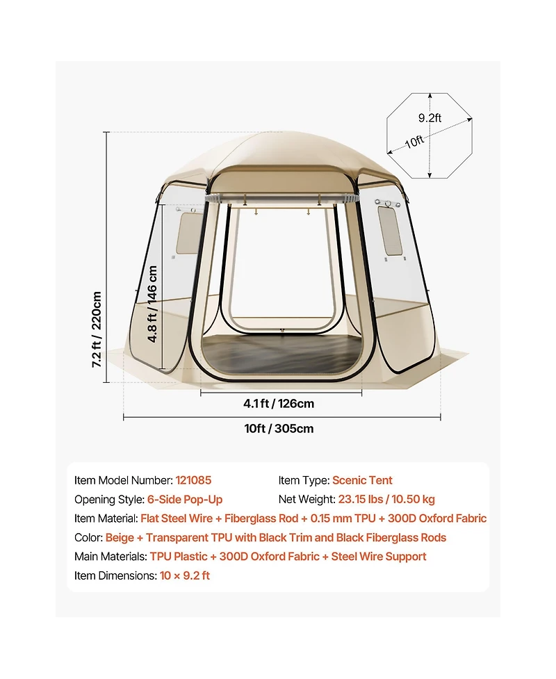Sugift 10 x 9.2 feet Waterproof Uv-Resistant Pop-Up Bubble Tent Shelter with Windows for 4-8 Persons