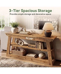 Tribesigns Console Table with Storage, Solid Wood Sofa Table | 3-Tier