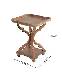 Flynama French Country Square Accent Table, Distressed Faux Wood Hourglass Base End Table, 18.75"W×18.75"D×25"H