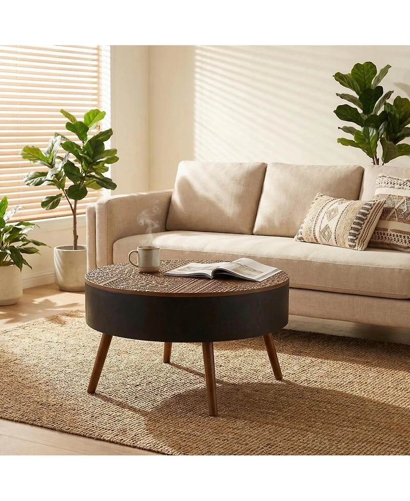 Flynama 31.5 Inch Round Carved Coffee Table