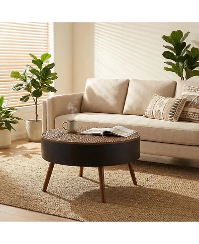 Flynama 31.5 Inch Round Carved Coffee Table