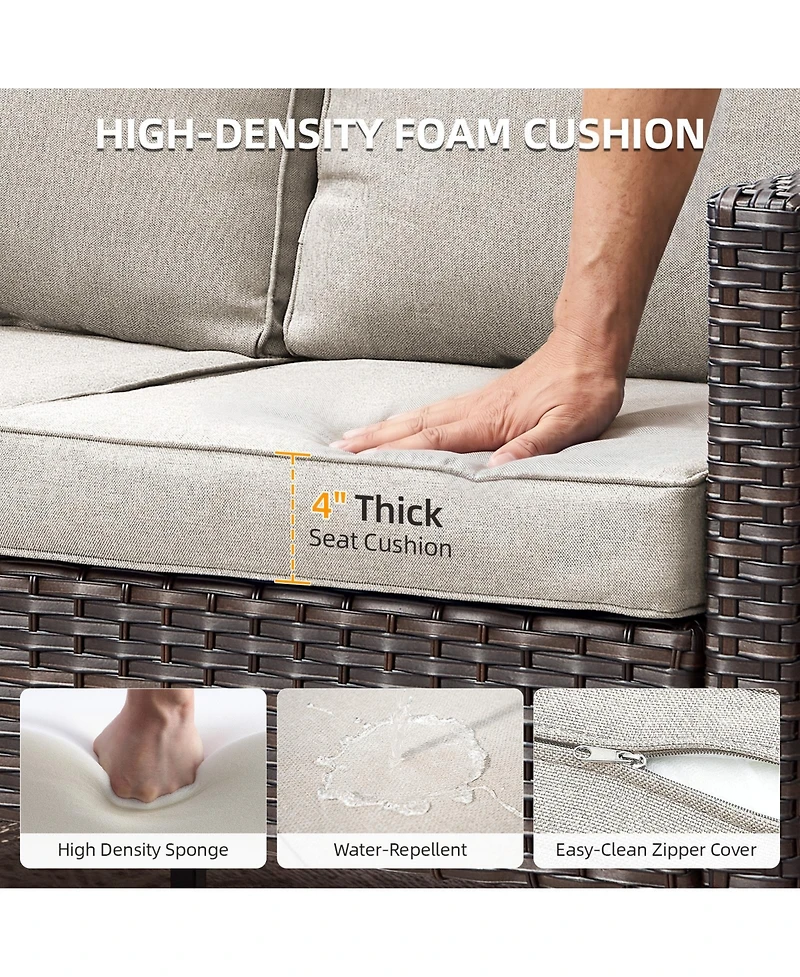 Pocassy Outdoor Patio Sofa, 3-Seat Wicker Couch with Thick Cushions, Deep Seating Furniture