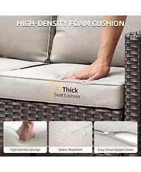 Pocassy Outdoor Patio Sofa, 3-Seat Wicker Couch with Thick Cushions, Deep Seating Furniture