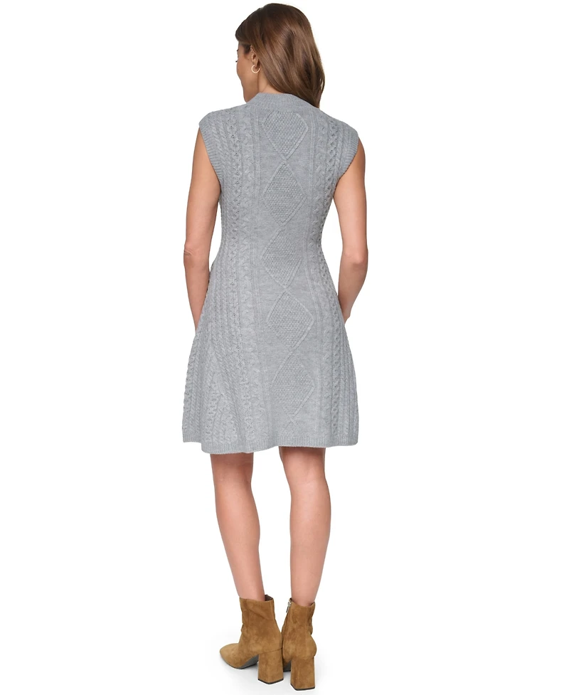 Eliza J Women's Mini Cable Fit & Flare Mock Neck Dress