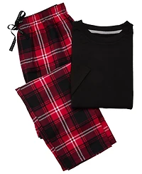 Perry Ellis Portfolio Men's Deluxe Touch Crewneck T-Shirt and Flannel Plaid Pants, 2-Piece Set