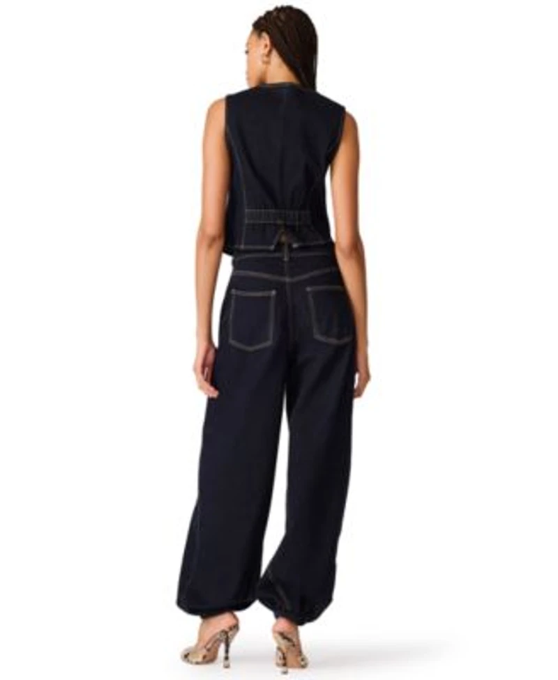 Steve Madden Womens Fontana Denim Scoop Neck Cropped Vest The Soho Mid Rise Wide Leg Jeans