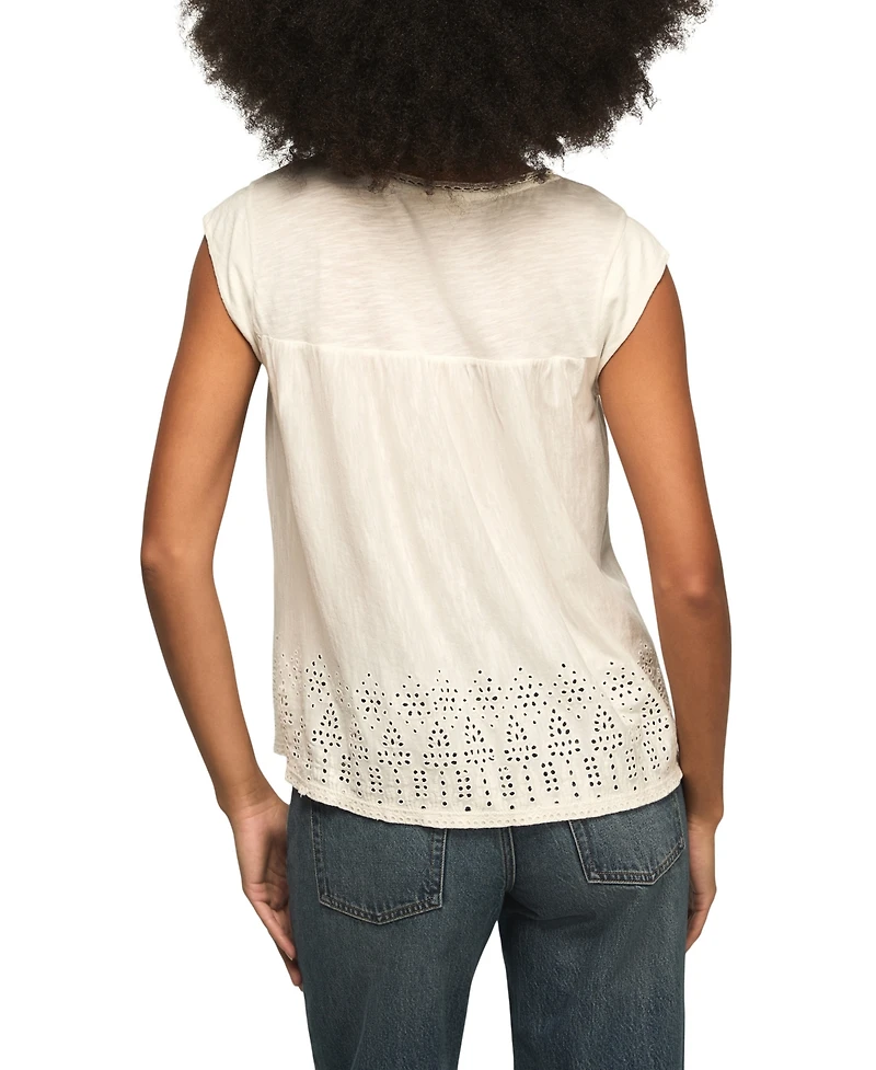 Lucky Brand Women's Square Neck Eyelet Blouse