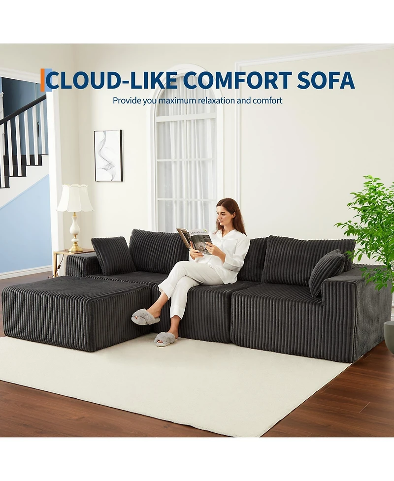 homfan Oversized Modular Sectional, Cloud-Like Comfort L-Shaped- Couch Luxury Corduroy Fabric, Convertible Sofa Bed Living Room