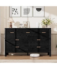 homfan 7 Drawer Dresser, 53.15" Wide Farmhouse Chest with Cylindrical Legs, Quiet Ball-Bearing Slides, Anti-Tip, Storage Organizer for Living Room