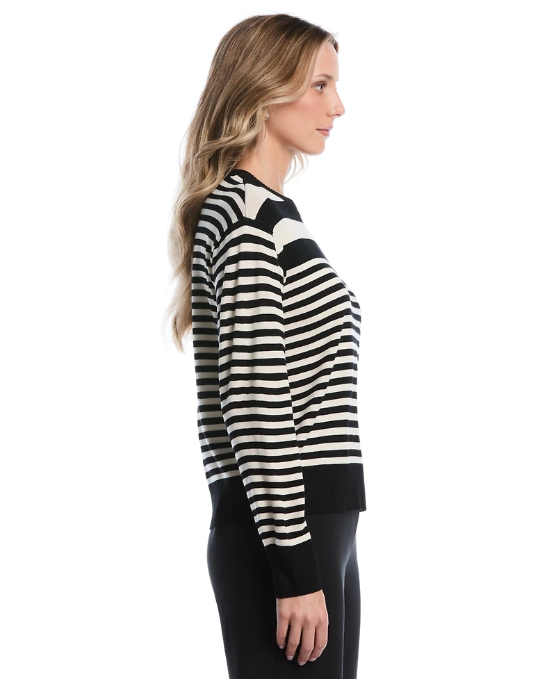 Rafaella Petites Striped Crewneck Long-Sleeve Sweater
