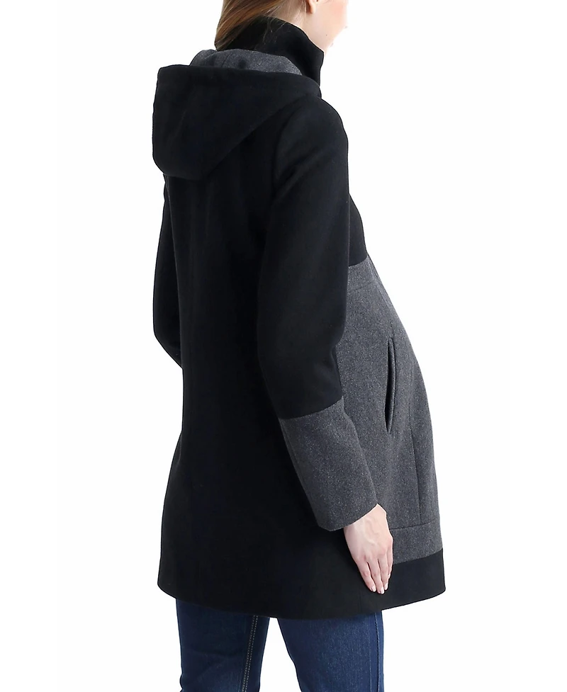 kimi + kai Maternity Tessa Hooded Wool-Blend Colorblock Coat