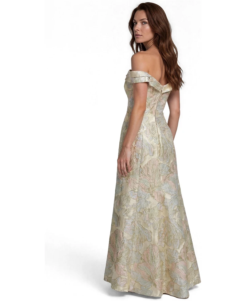 Rene Ruiz Occasion Women's Off The Shoulder Floral Jacquard Gown