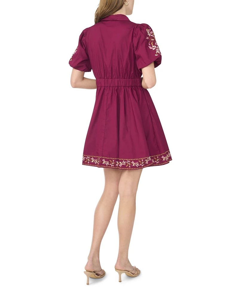 CeCe Women's Embroidered-Pintuck Puff-Sleeve Mini Dress
