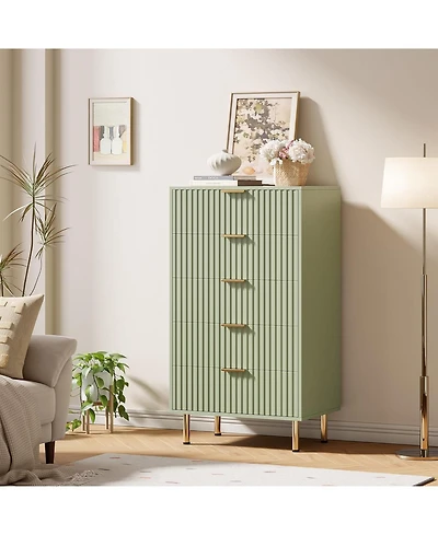 homfan Modern Fluted 5 Drawer Dresser, 48" Tall Wooden Chest with Deep Wide Drawers, Large Storage Organizer for Bedroom, Living Room, Hallway