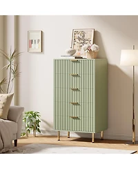 homfan Modern Fluted 5 Drawer Dresser, 48" Tall Wooden Chest with Deep Wide Drawers, Large Storage Organizer for Bedroom, Living Room, Hallway