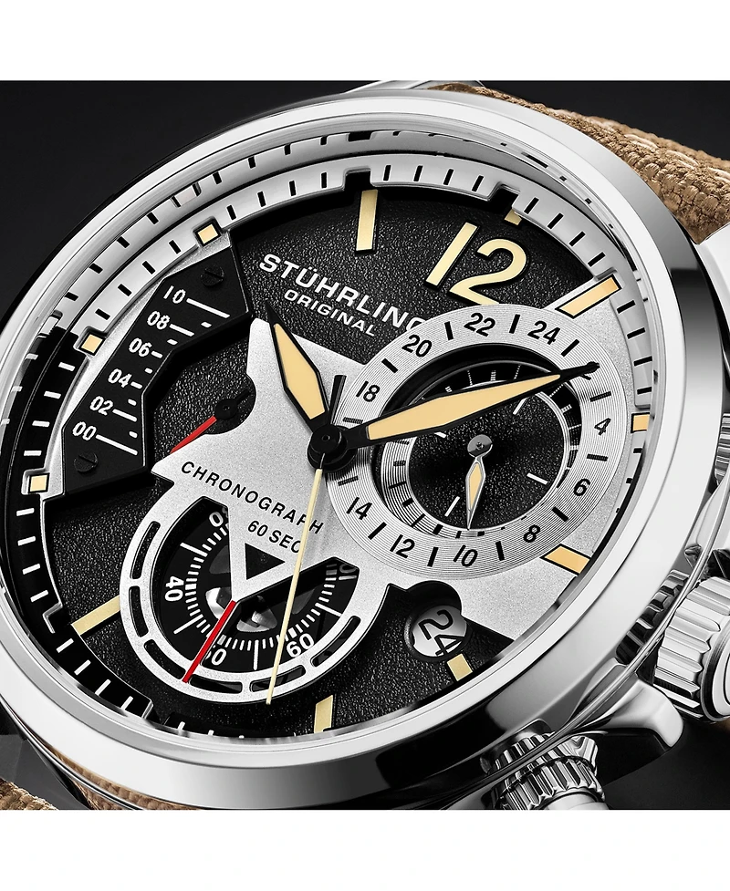 Stuhrling Model 4029 Men's Japan Quartz Chronograph, Leather Strap Watch