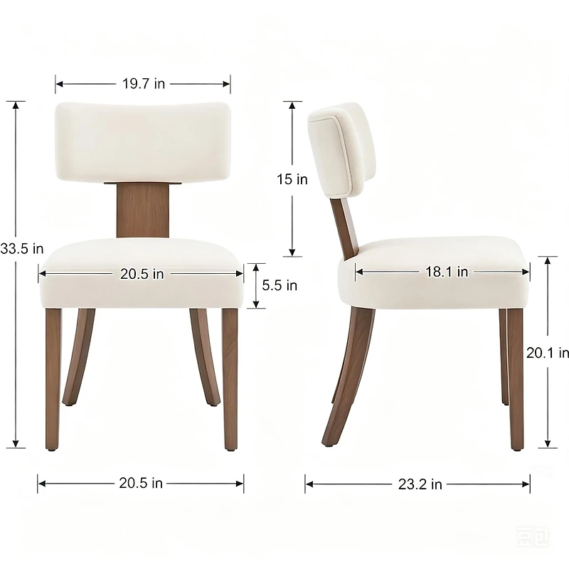 homfan Mid-Century Upholstered Dining Chair, Armless Seat with Padded Cushion and Rectangular Backrest for Spaces Home Interiors