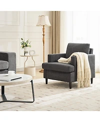 homfan Mid-Century Accent Chair, Modern Linen Fabric Armchair for Living Room, Comfy Convex Seat Reading Single Sofa Chair with Solid Wood Frame