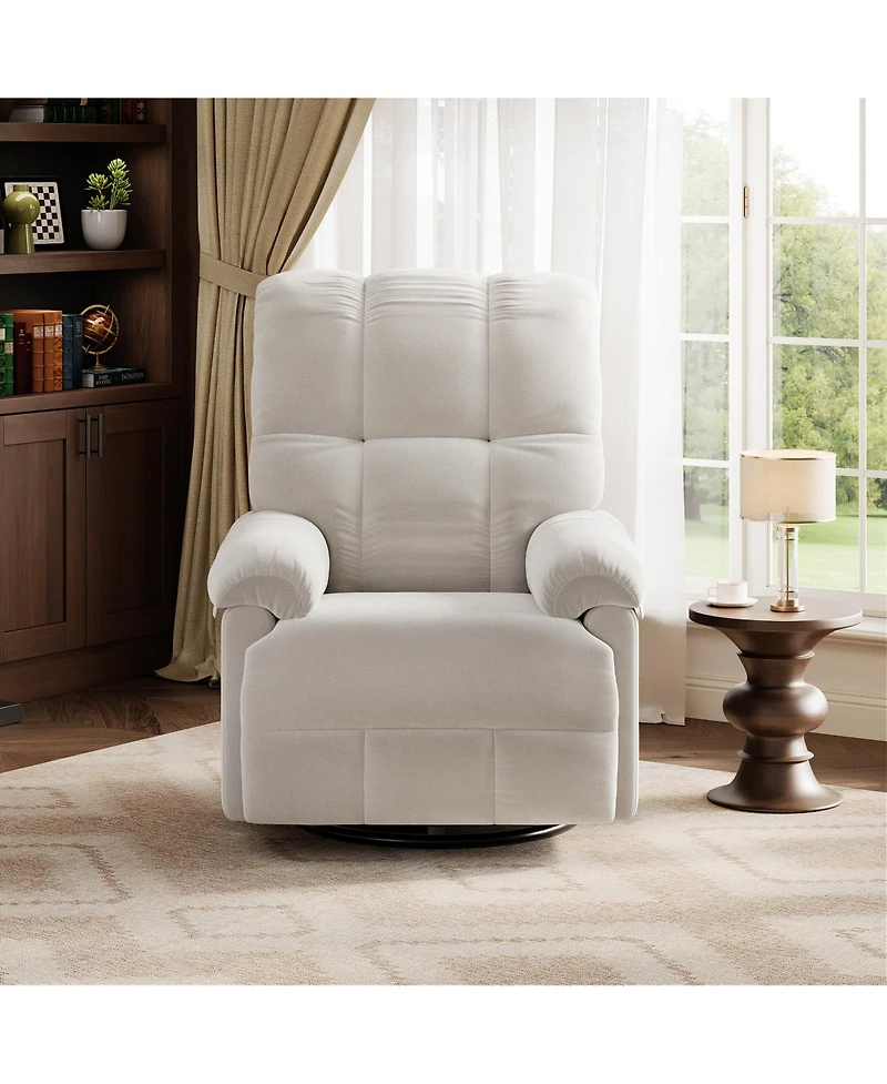 homfan Recliner Chair, 360 degrees Swivel Rocker Glider with Padded Armrest and Deep Seat, Chenille Upholstered Chair for Living Room, Bedroom