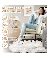 homfan Comfortable Chenille Upholstered Rocking Chair for Living Room, Modern Wooden Lounge Accent Chair, Relaxation and Support