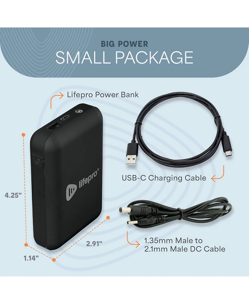 LifePro Portable Powerbank for AllevaRed, AllevaRed Pro & BioRecover – 15,000 mAh Compact Battery Pack with Usb 3.0 & 12V Dc Output for Wellnes