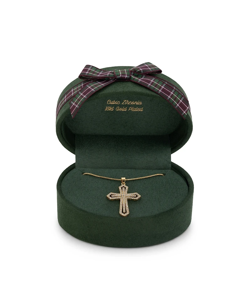 Macy's 18k Gold-Plated Cubic Zirconia Cross on Box Chain Necklace