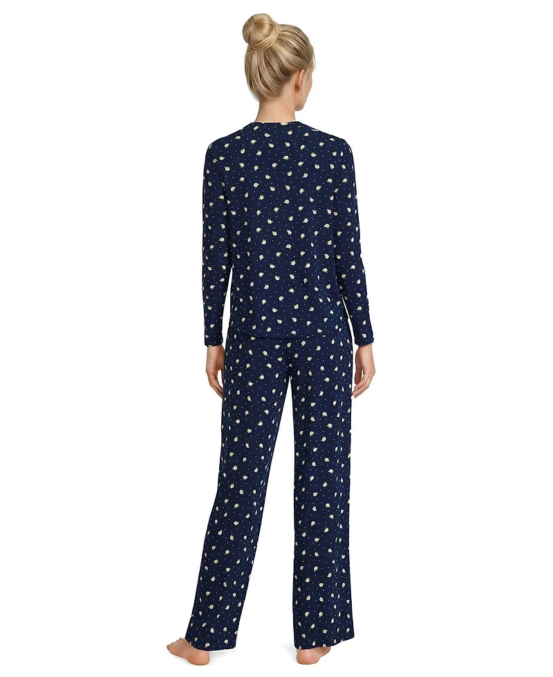 Lands' End Women's Cooling 2 Piece Pajama Set - Long Sleeve Top and Pants