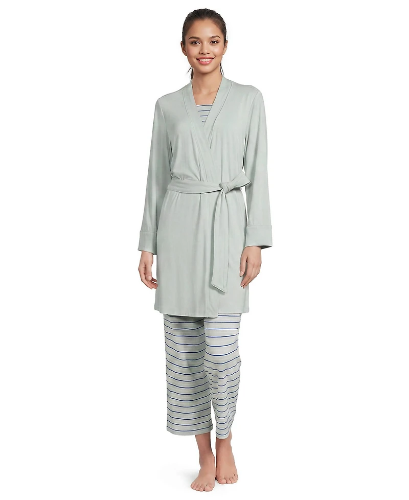 Lands' End Women's Cooling 3 Piece Pajama Set - Tank Crop and Robe