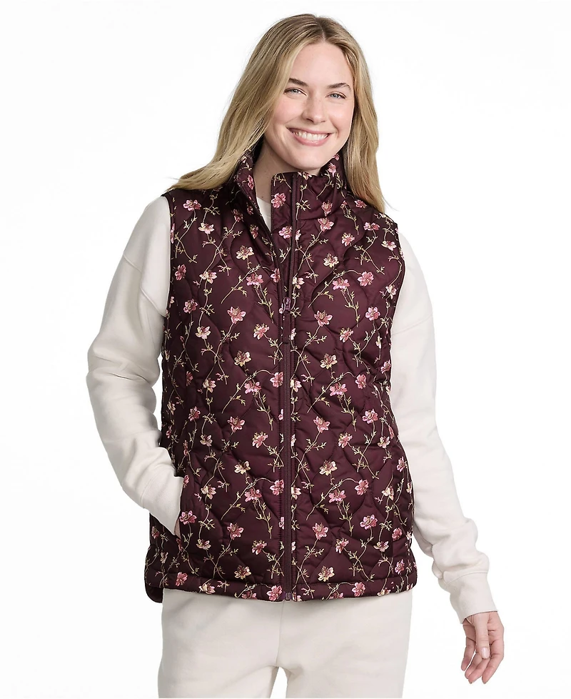 Lands' End Women's Tall Print FeatherFree Quilted Insulated Vest