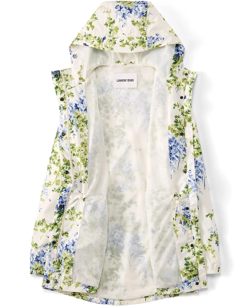 Lands' End Women's Print Waterproof Hooded Packable Raincoat
