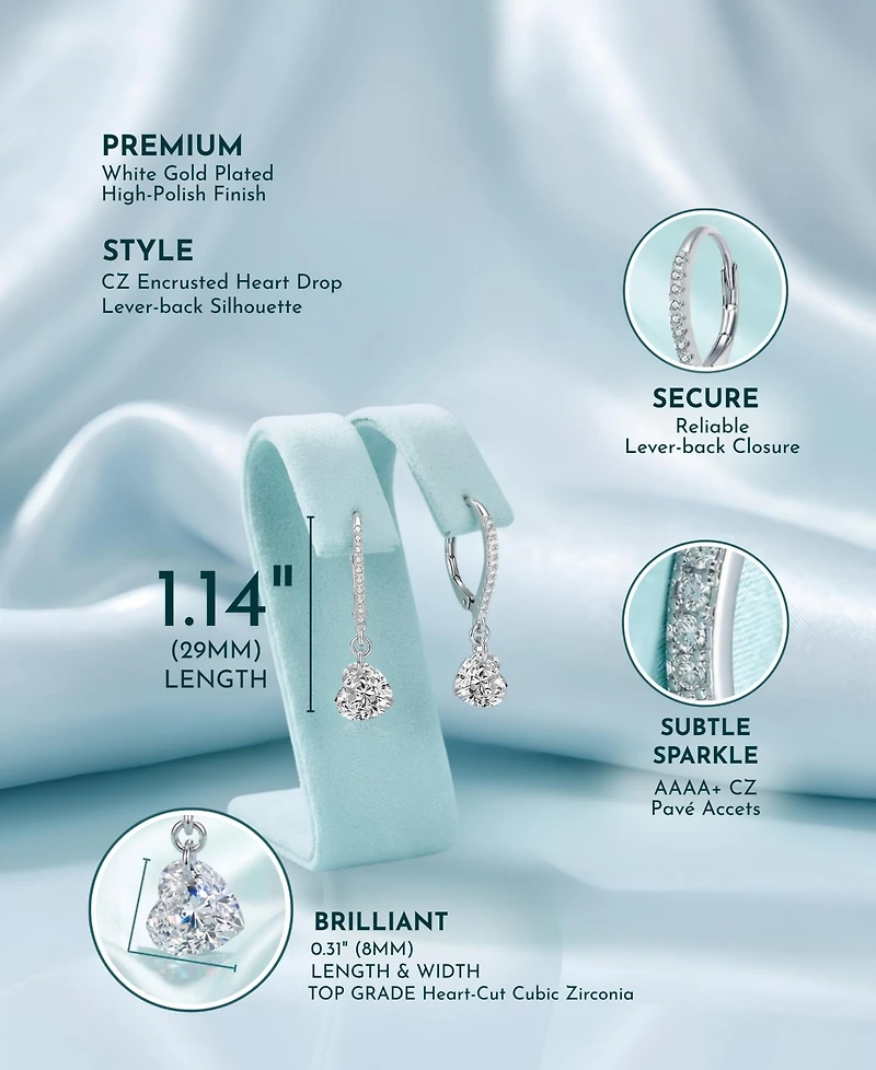 Rachel Glauber Brilliant Gold Plated Cz Heart Drop Hoop Earrings