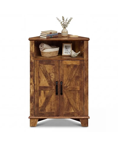 Costway 2-Door Sideboard Organizer Cabinet with Open Storage and Adjustable Shelf for Living Room