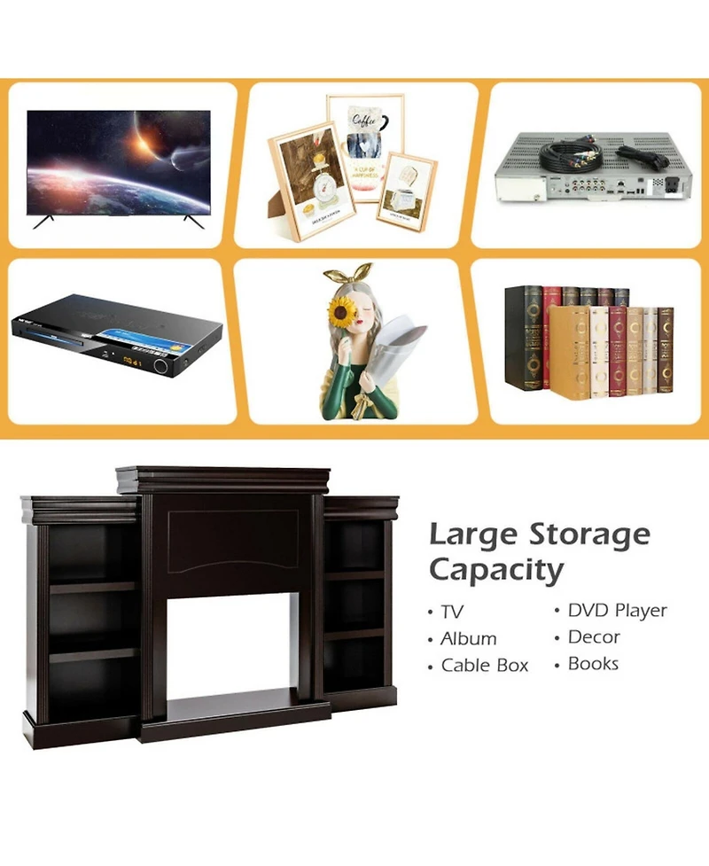 Gouun 70 Inch Fireplace Tv Stand Media Console with Open Bookcase Shelves