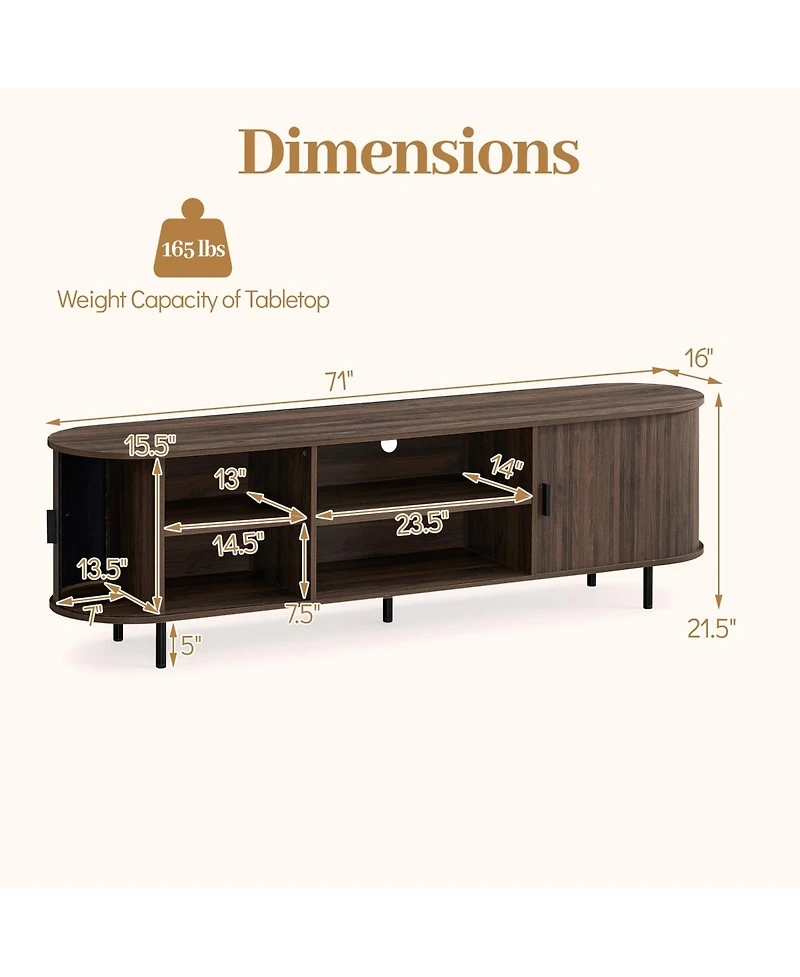 Costway Tv Stand for 80" TVs with Fluted Sliding Doors and Open Shelves Living Room