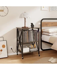 Gouun Mid-Century Record Player Stand with Built-in 2 Usb Charging Station