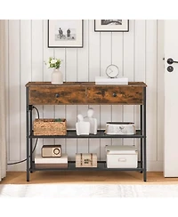 Slickblue Modern 3-Tier Slim Console Table with Drawers and Charging Port