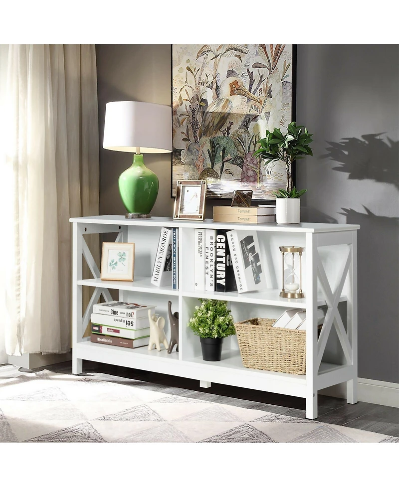 Gouun 47 Inch Tv Stand for 55 Inch Screens 4-Shelf X-Frame with Anti-Tip Strap